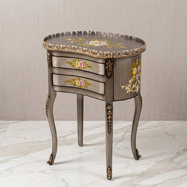 Silver Kidney Table – Floral Medallion Design