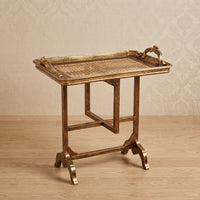 Antique Bronze Tray Table – Woven Cane Design