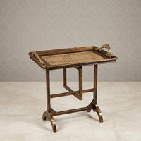 Antique Bronze Tray Table – Woven Cane Design