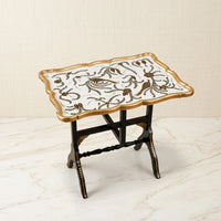 Black & Gold Scalloped Tray Table – Peacock & Floral Design