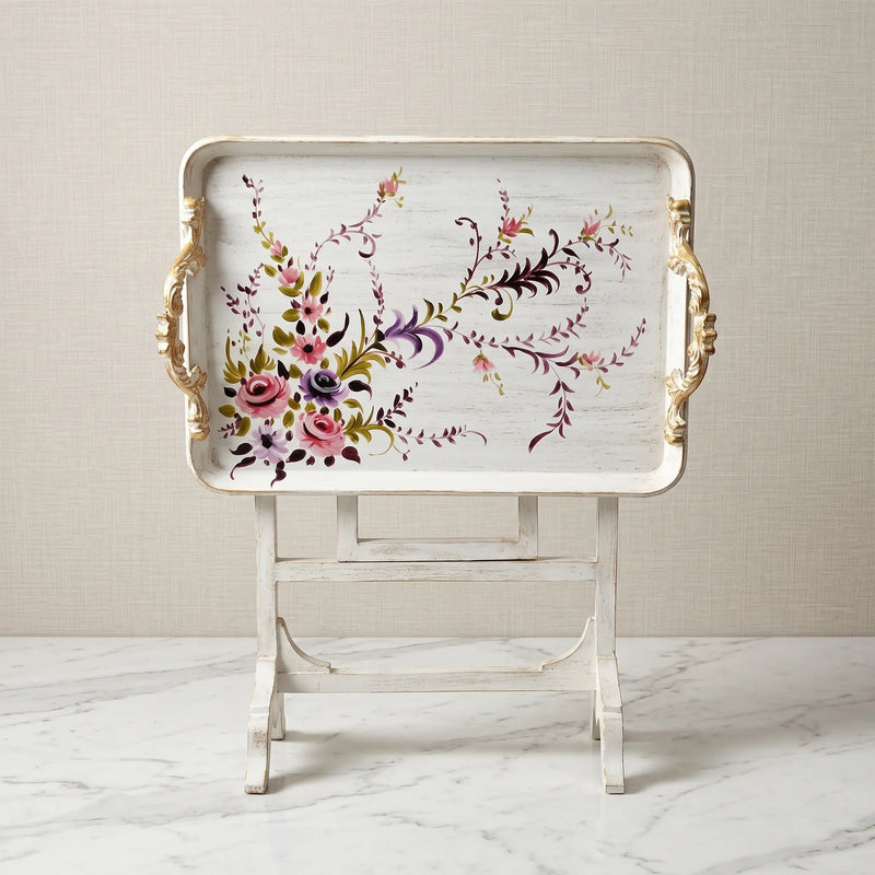 Antique White Tray Table – Floral Spray Design