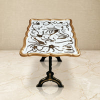 Black & Gold Scalloped Tray Table – Peacock & Floral Design