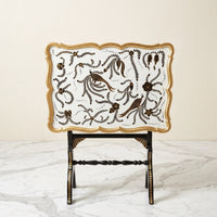 Black & Gold Scalloped Tray Table – Peacock & Floral Design