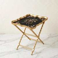 Black & Gold Scalloped Tray Table – Floral Bouquet Design
