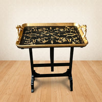 Black & Gold Tray Table – Floral Vine Design