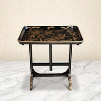 Black & Gold Tray Table – Bird & Floral Design