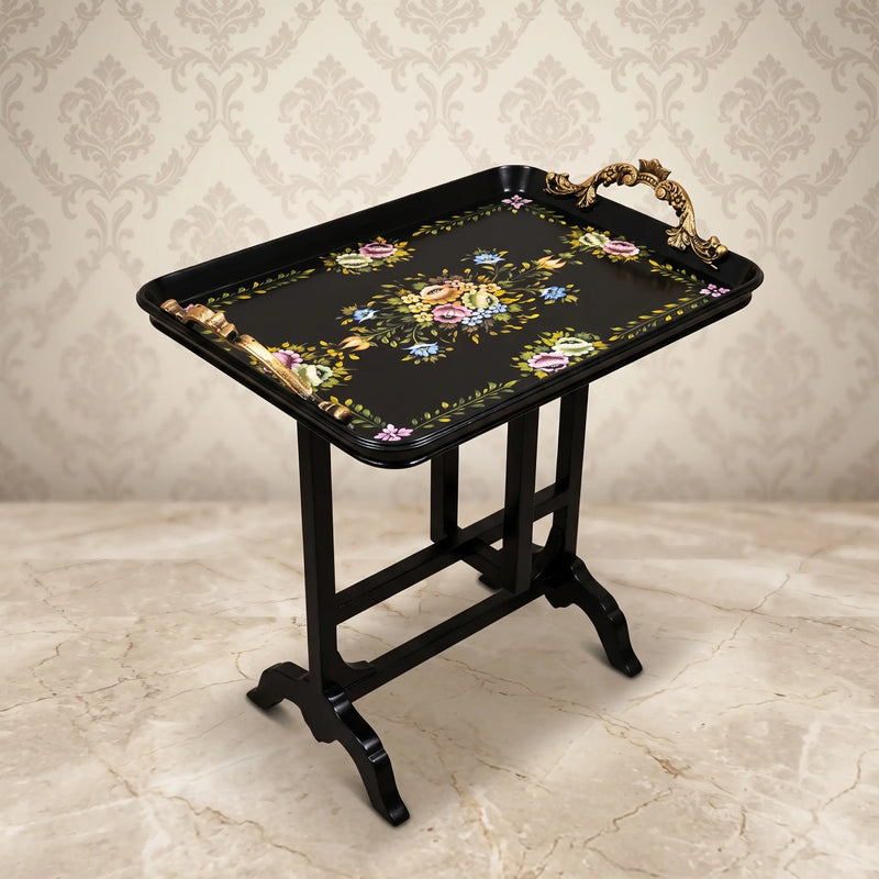 Black Tray Table – Floral Medallion Design