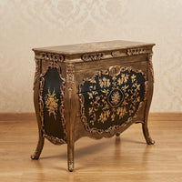Antique Bronze Bombé Chest – Gold Floral Design