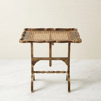 Antique Gold Tray Table – Woven Cane & Floral Design