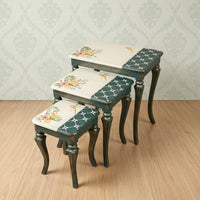 Green & White Nesting Tables – Hummingbird & Tropical Floral Design