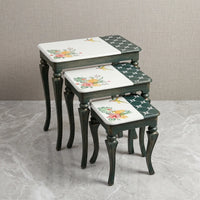 Green & White Nesting Tables – Hummingbird & Tropical Floral Design