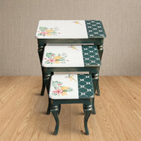 Green & White Nesting Tables – Hummingbird & Tropical Floral Design