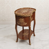 Mahogany Kidney-Shaped Side Table – Gold Floral Marquetry Design