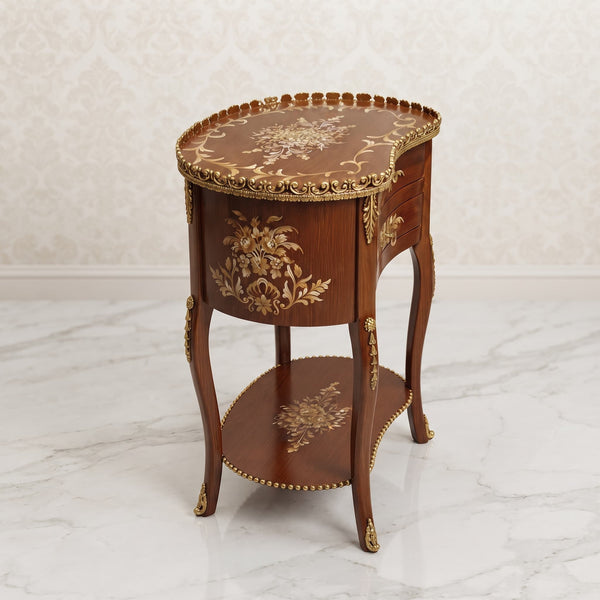 Mahogany Kidney-Shaped Side Table – Gold Floral Marquetry Design