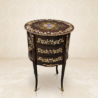 Deep Espresso Round Table – Floral Bouquet & Gold Vine Design