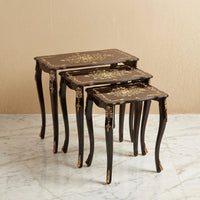 Dark Mahogany Nesting Tables – Gold Floral Inlay Design