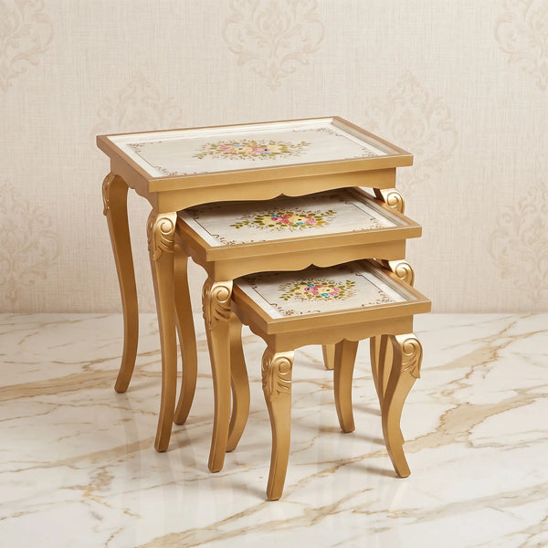 Glam Gold Nesting Tables – Multicolor Floral Design