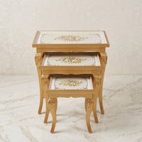 Glam Gold Nesting Tables – Multicolor Floral Design
