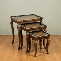 Ornate Gold Nesting Tables – Cane Rattan & Floral Design