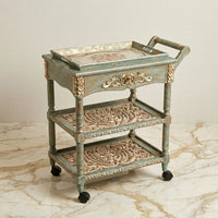 Vintage Patina Serving Trolley – Carved Scroll Design