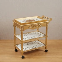 Gold Carved Serving Trolley – Ornate Floral Design