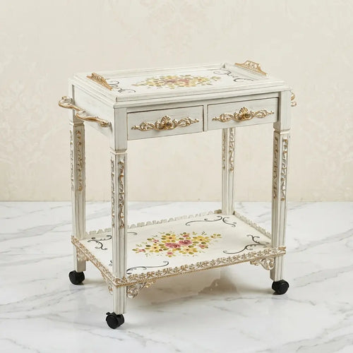 Antique White Serving Trolley – Floral Design