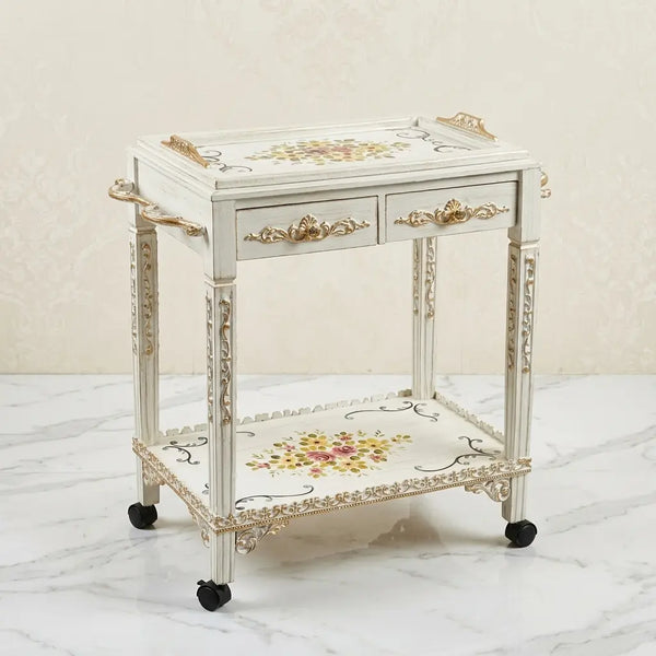 Antique White Serving Trolley – Floral Design