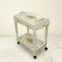 Antique White Serving Trolley – Floral Design