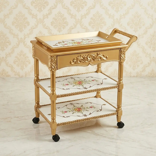 Gold Serving Trolley – Floral Medallion Design