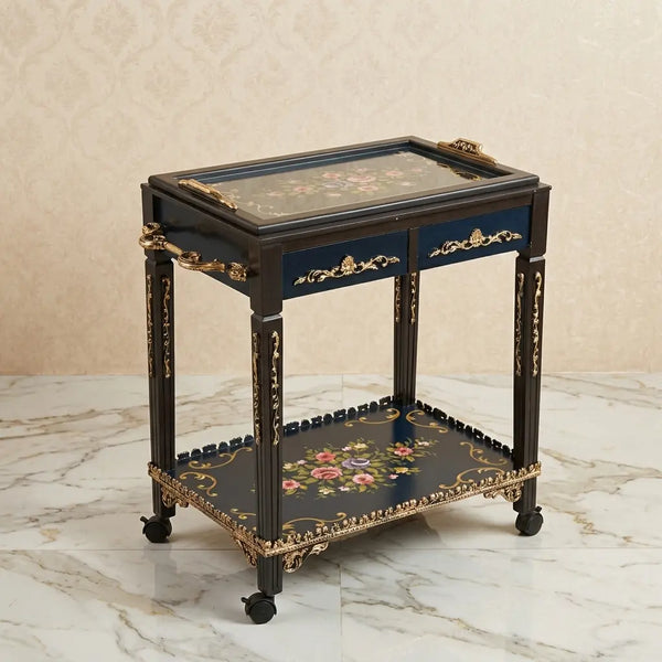 Rectangular Serving Trolley with Floral Design