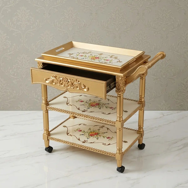 Gold Serving Trolley – Floral Medallion Design