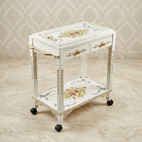 Antique White Serving Trolley – Floral Design