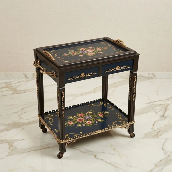 Rectangular Serving Trolley with Floral Design