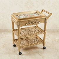 Antique Gold Serving Trolley – Carved Scroll Design
