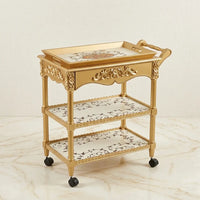 Gold Carved Serving Trolley – Ornate Floral Design