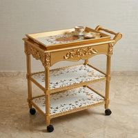 Gold Carved Serving Trolley – Ornate Floral Design