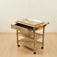 Antique Gold Serving Trolley – Carved Scroll Design