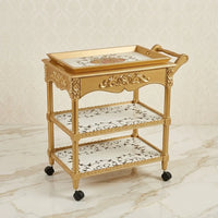 Gold Carved Serving Trolley – Ornate Floral Design
