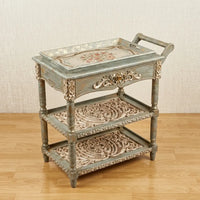 Vintage Patina Serving Trolley – Carved Scroll Design