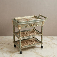 Vintage Patina Serving Trolley – Carved Scroll Design