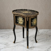 Black & Gold Kidney Table – Floral Bouquet Design