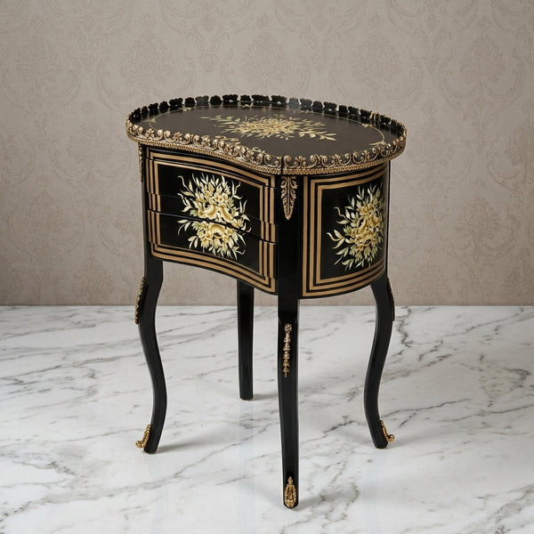 Black & Gold Kidney Table – Floral Bouquet Design