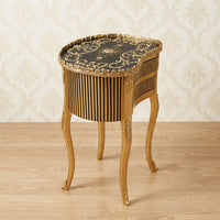 Gold Kidney Table – Black Striped Drawer Design