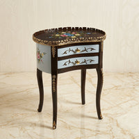 Dark Brown & Blue Kidney Table – Floral Design