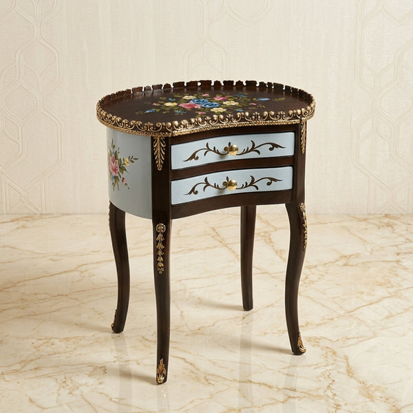 Dark Brown & Blue Kidney Table – Floral Design