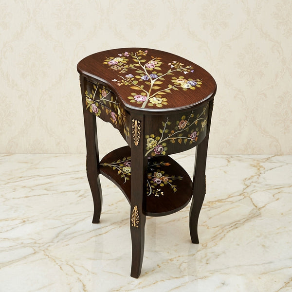 Dark Espresso Kidney Table – Floral Branch Design