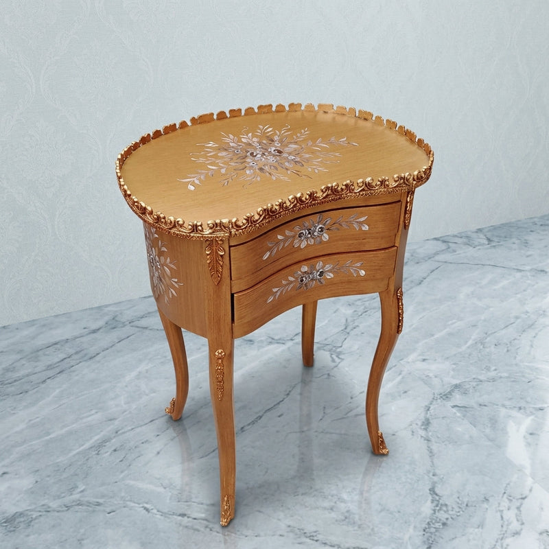 Light Oak Kidney Table – Cream Floral Medallion Design