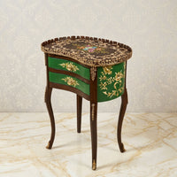 Espresso & Green Kidney Table – Gold Floral Design