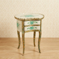 Vintage Cream & Gold Kidney Table – Green Floral Design