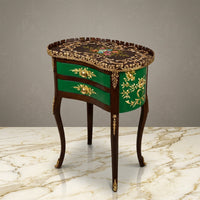 Espresso & Green Kidney Table – Gold Floral Design